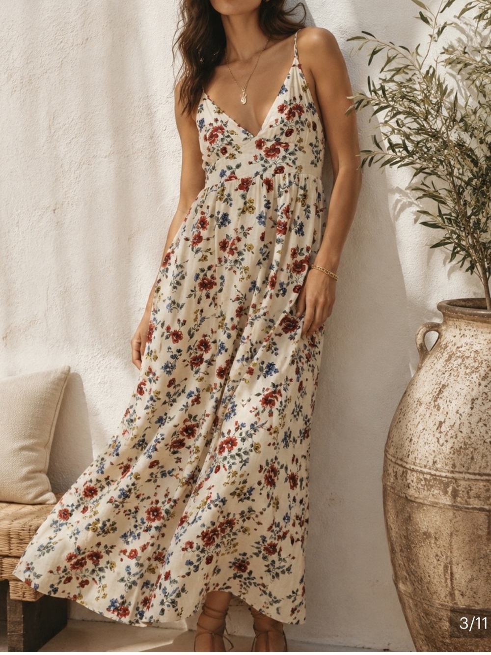 Caroline Constas Cream Maxi Dress with Red & Blue Floral Print